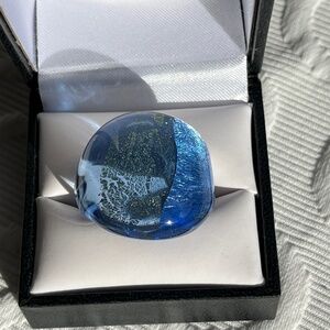 Murano glass ring (6.5) in blue with silver & gold accents.